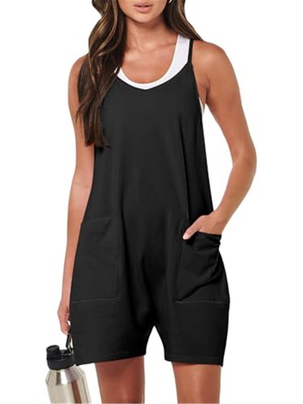 Black Oversized Romper Women’s Sleeveless Casual Pocket Summer Jumpsuit